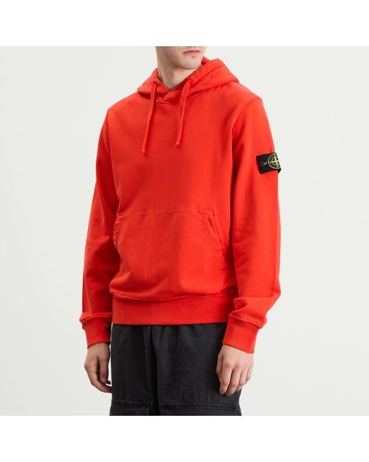 Stone Island Orange Organic Cotton Fleece Popover Hoodie for men