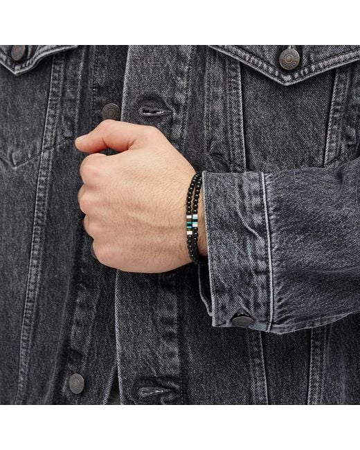 Mikia Black Double Wrap Stone Bracelet for men
