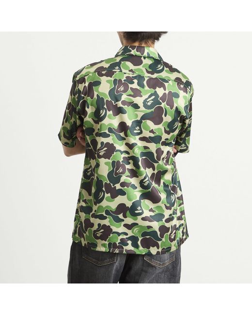 A Bathing Ape Green Abc Camo Open Collar Ss Shirts for men
