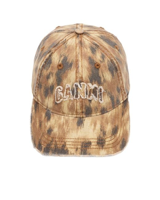 Ganni Natural Washed Cotton Print Canvas Cap