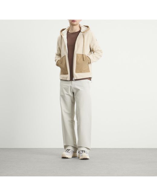 Moncler Natural Teddy Fleece Zip Up Hooded Fleece for men