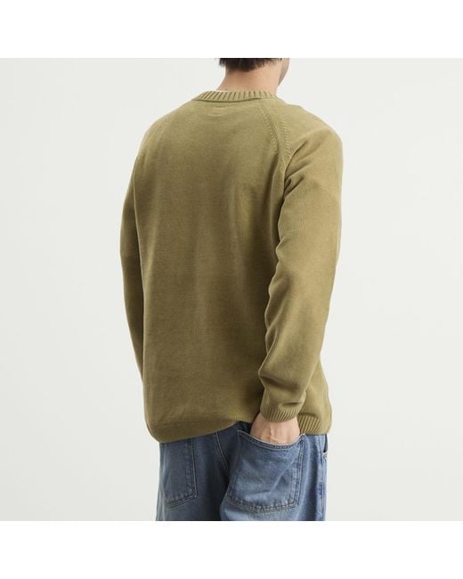 C P Company Green Cotton Chenille Crewneck Lens Sweater for men