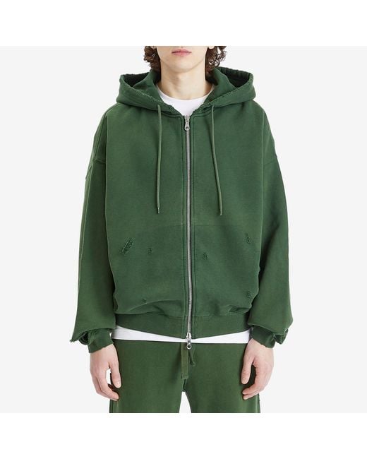 Cole Buxton Green Distressed Removed Pocket Zip Hoodie for men