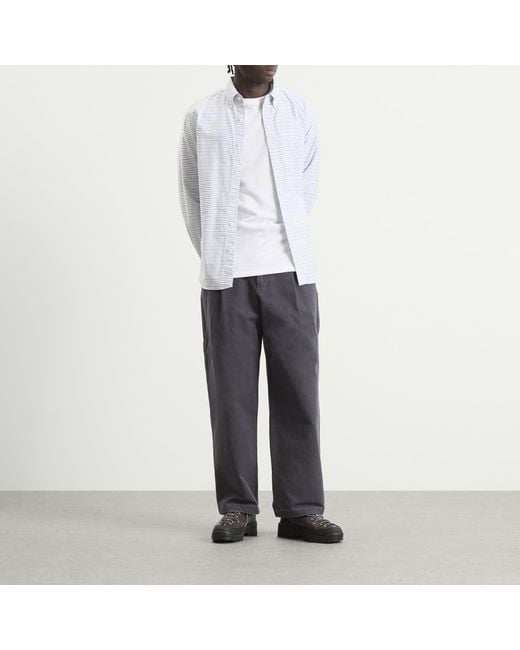 Beams Plus White Tattersall Check Button Down Oxford Shirt for men