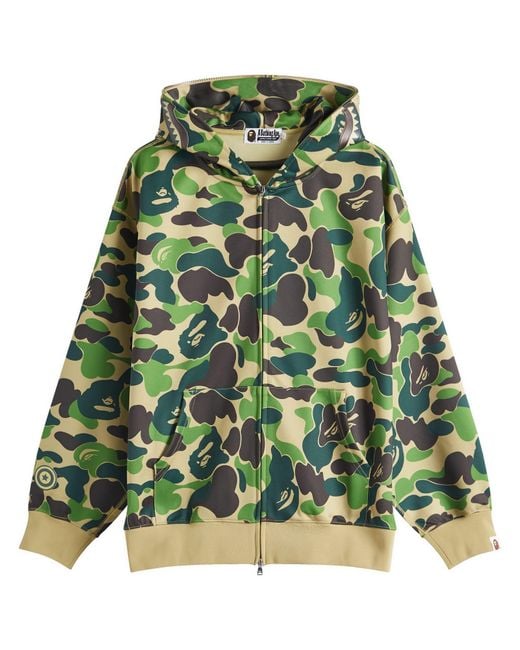 A Bathing Ape Green Abc Camo Rayon Shark Full Zip Hoodie for men