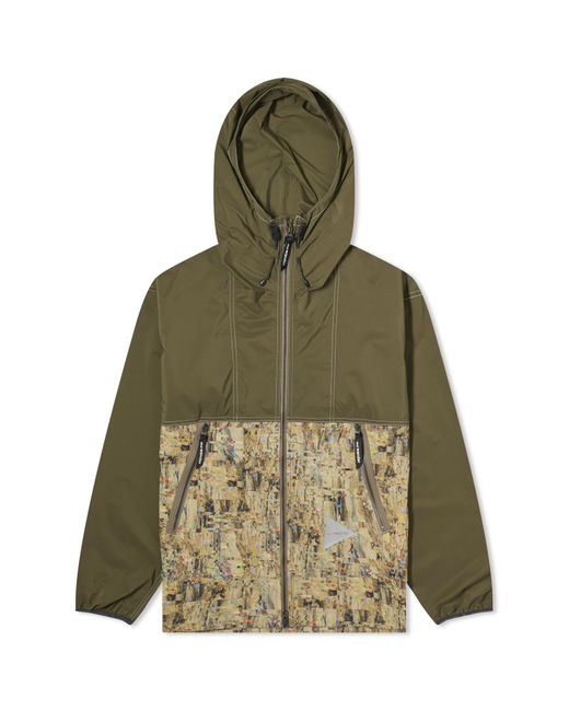 And Wander Green Printed Pertex Wind Jacket for men