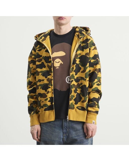 A Bathing Ape Yellow 1St Camo Full Zip Shark Hoodie for men