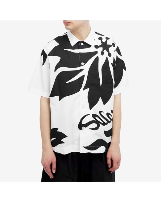 Sacai Black Floral Embroidered Patch Vacation Shirt for men