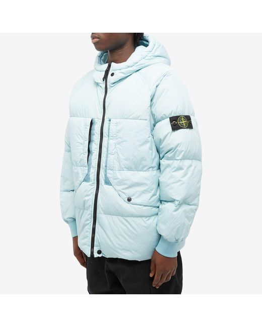 Stone Island Blue Crinkle Reps Hooded Down Jacket for men