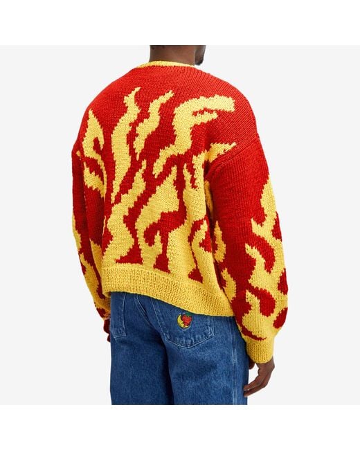 Sky High Farm Red Flame Crew Neck Cardigan for men