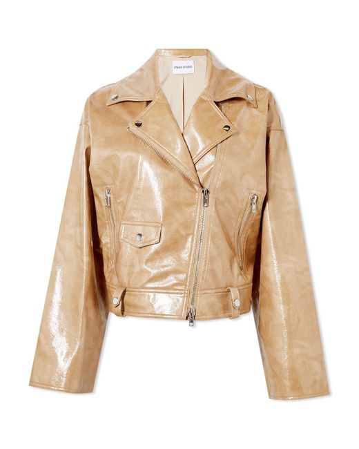 Stand Studio Imani Faux Leather Biker Jacket in Sand (Natural) | Lyst UK