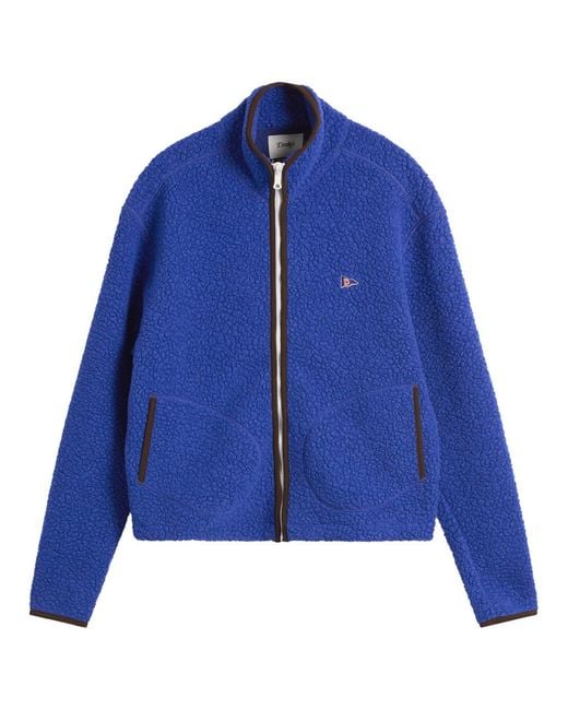 Drake's Blue Boucle Wool Zip Fleece Jacket for men