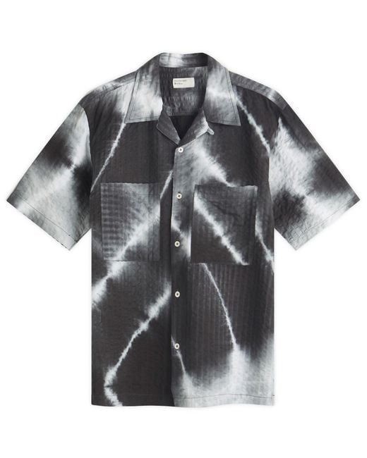 Universal Works Black Tie Dye Seersucker Camp Shirt for men