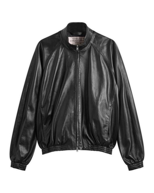 Acne Black Leather Bomber Jacket for men