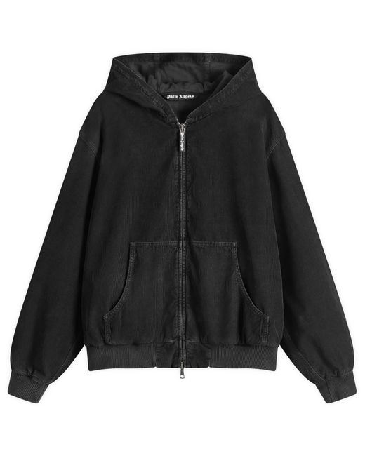 Palm Angels Black Curved Logo Corduroy Bomber Jacket for men