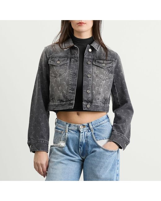 MARINE SERRE Gray Moon Laser Denim Crop Jacket