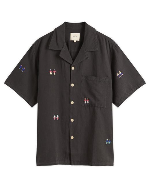 Folk Black Relaxed Soft Collar Vacation Shirt for men