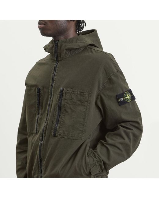 Stone Island Green Organic Cotton Ripstop Hooded Jacket for men