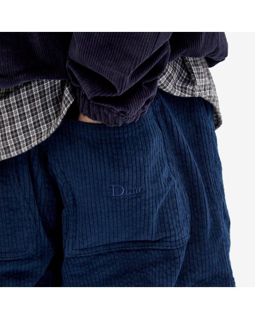 Dime Blue Relaxed Cord Cargo Pants for men