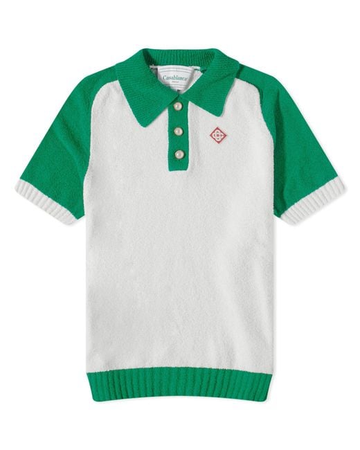 Casablancabrand Green Logo-patch Bouclè Polo Shirt for men