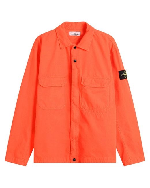 Stone Island Orange Ripstop Zip Shirt Jacket for men