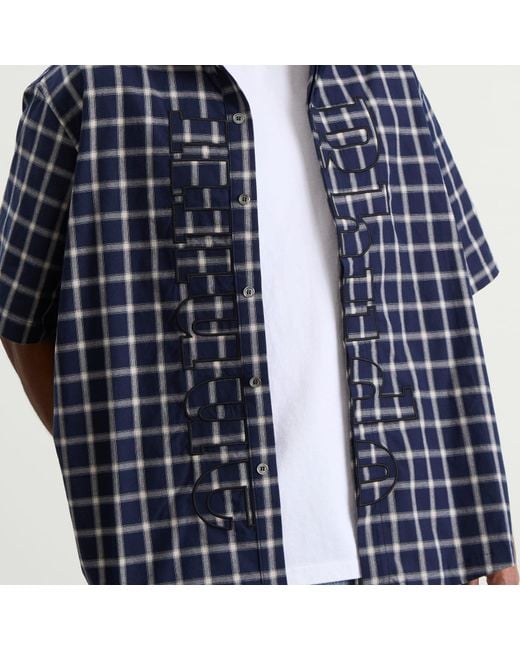 Rhude Blue Center Logo Button Up Shirt for men