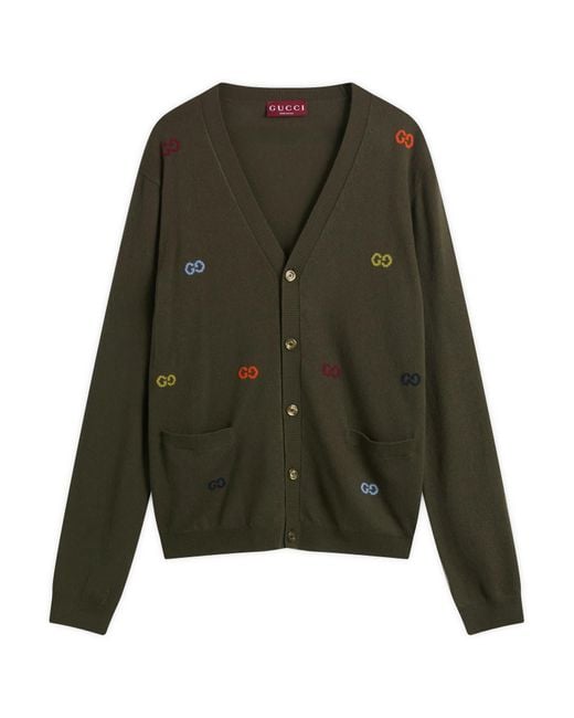 Gucci Green Muti Colour Gg Logo Cardigan for men
