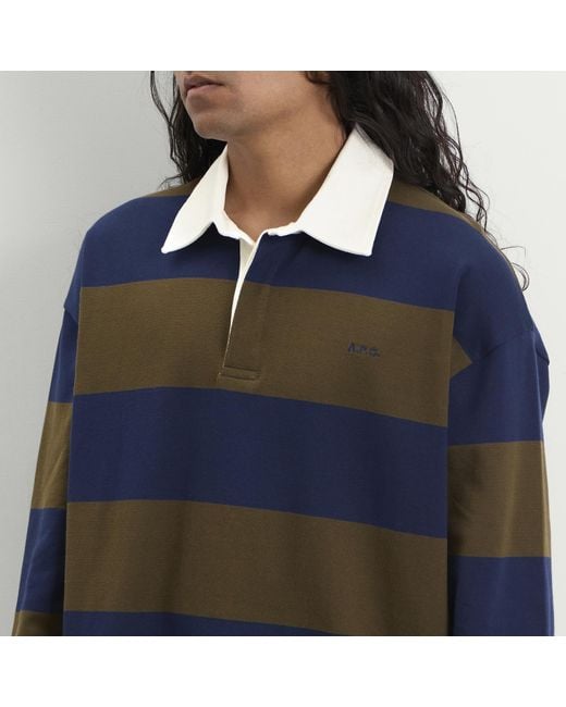A.P.C. Blue Isaac Block Stripe Rugby Shirt for men