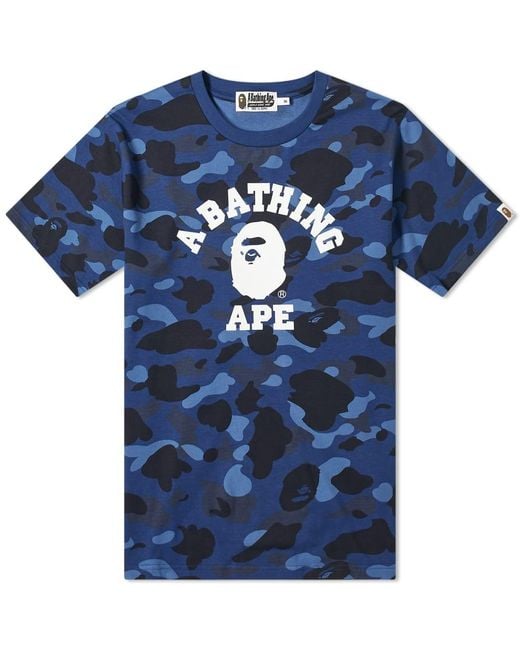 A Bathing Ape Colour Camo College Tee in Blue for Men | Lyst