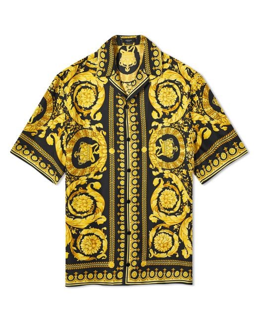 Versace Yellow Baroque '92 Silk Vacation Shirt for men