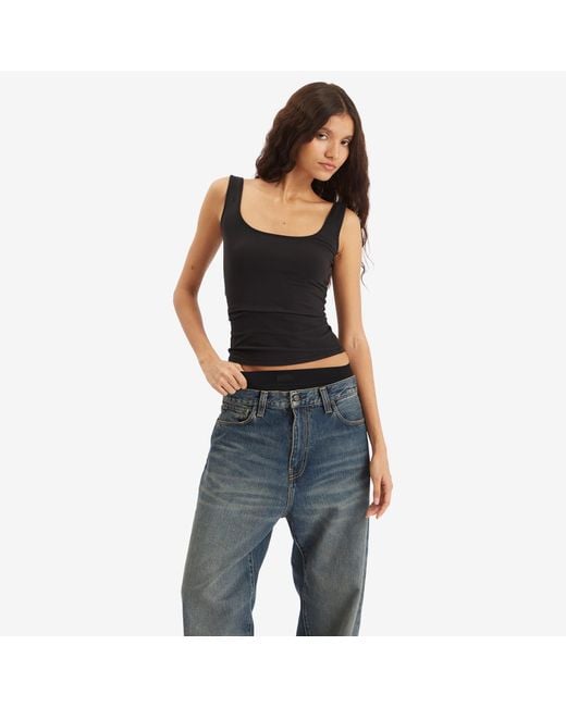 Skims Black Square Neck Tank Top