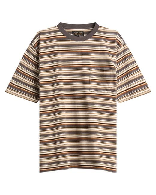 Beams Plus Brown Multi Stripe Pocket T-Shirt for men