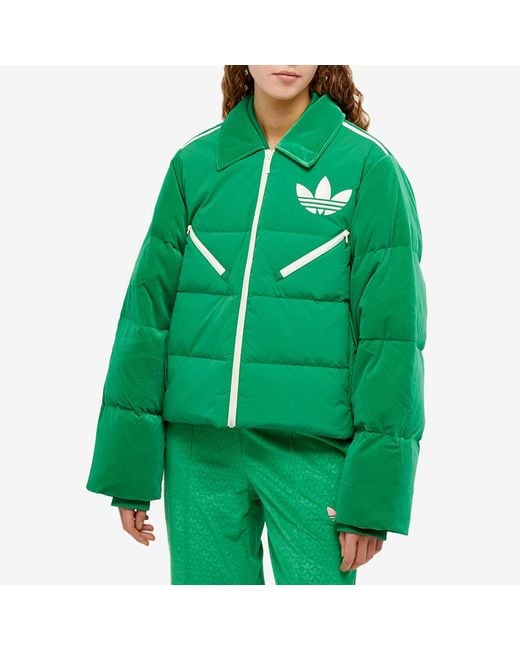 Adidas Green Adicolor 70S Velvet Puffer Jacket