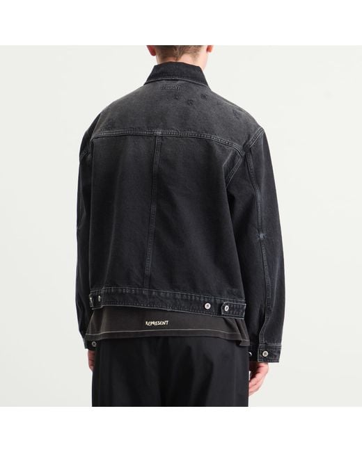 Represent Black Collared Denim Jacket for men
