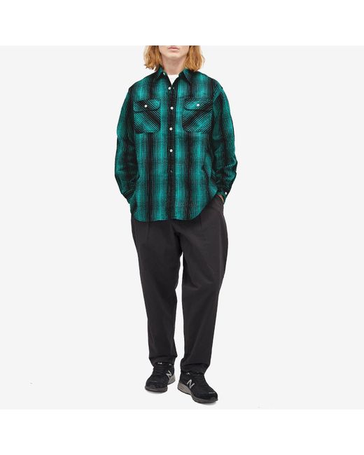 Beams Plus Green Flannel Work Shirt for men