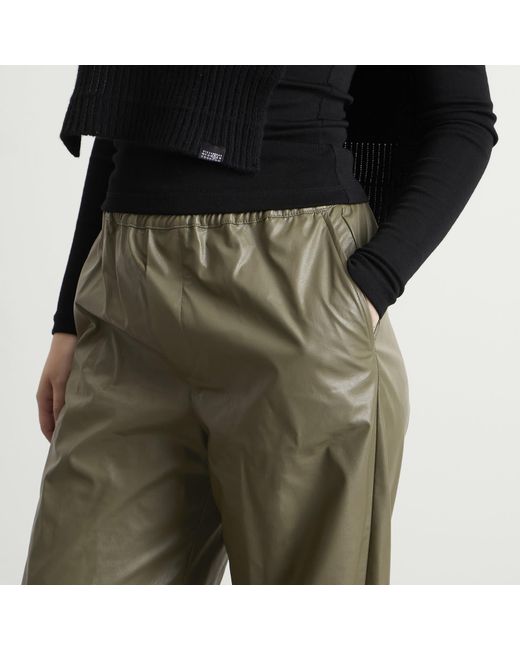 Maison Margiela Green Mm6 Baggy Faux Leather Trousers