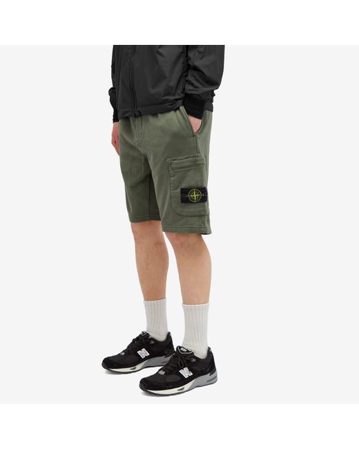 Stone Island Green Garment Dyed Sweat Shorts for men