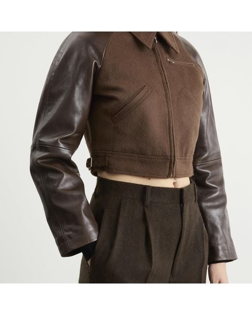 Auralee Brown Flannel Crop Zip Jacket