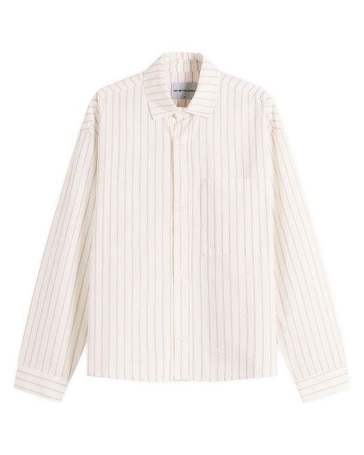 MKI Miyuki-Zoku White Seersucker Stripe Box Dress Shirt for men
