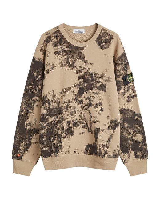 Stone Island Brown Earth Mapping Camo Crew Neck Sweatshirt for men