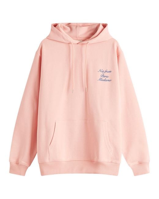 Drole de Monsieur Pink Cursive Not From Paris Madame Slogan Hoodie for men