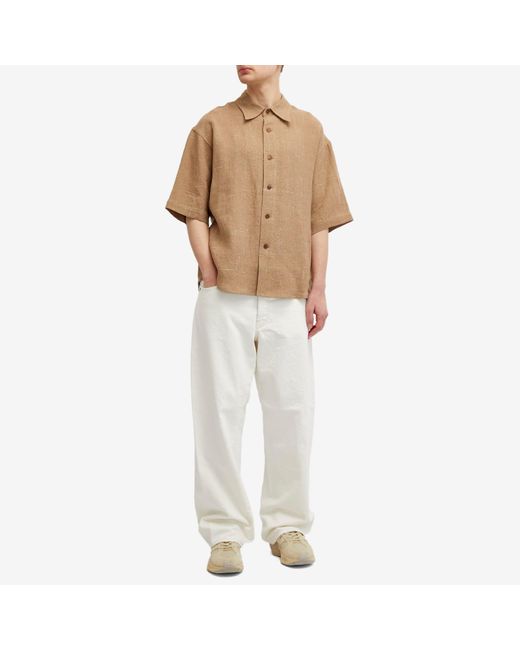 Auralee Natural Linen Silk Short Sleeve Shirt for men