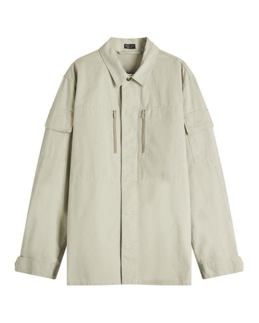 Balenciaga Natural Cotton Ripstop Long Sleeve Military Shirt for men