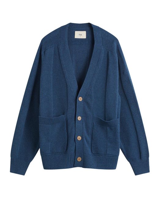 Folk Blue Saddle Cardigan for men