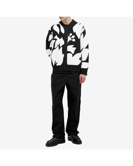 Sacai Black Floral Embroidered Patch Cardigan for men