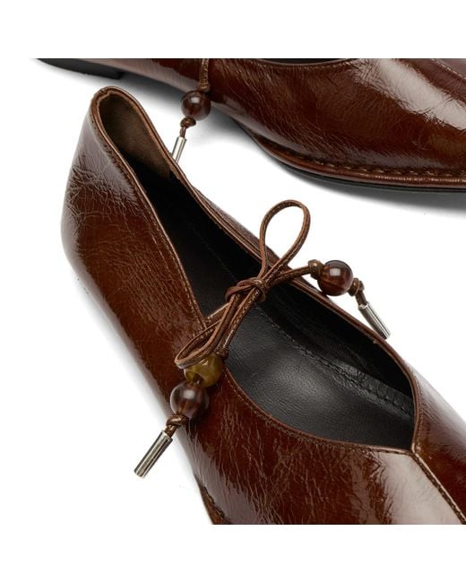 Alohas Brown Sway Beads Leather Ballet Flats
