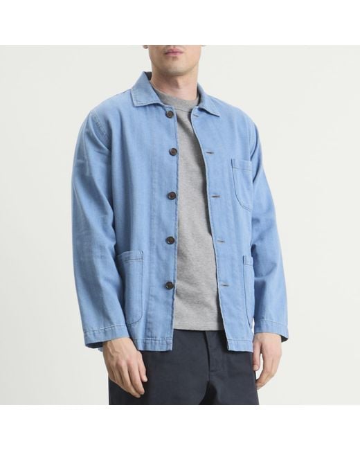 Universal Works Blue Herringbone Bakers Overshirt for men