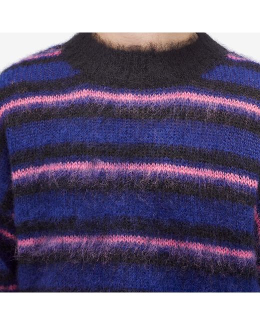 Uniform Experiment Blue Brushed Mohair Border Knit for men