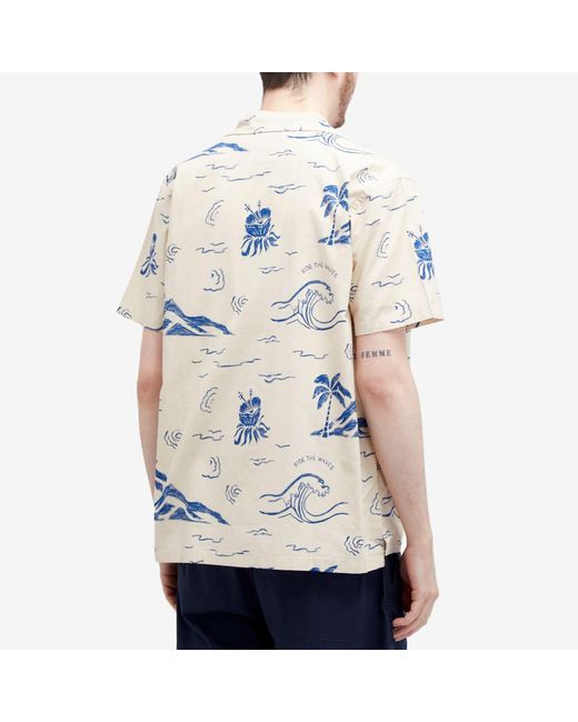 Nudie Jeans Blue Arvid Waves Hawaii Shirt for men