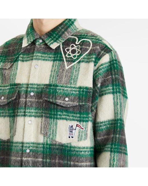 BBCICECREAM Green Heart & Mind Check Overshirt for men